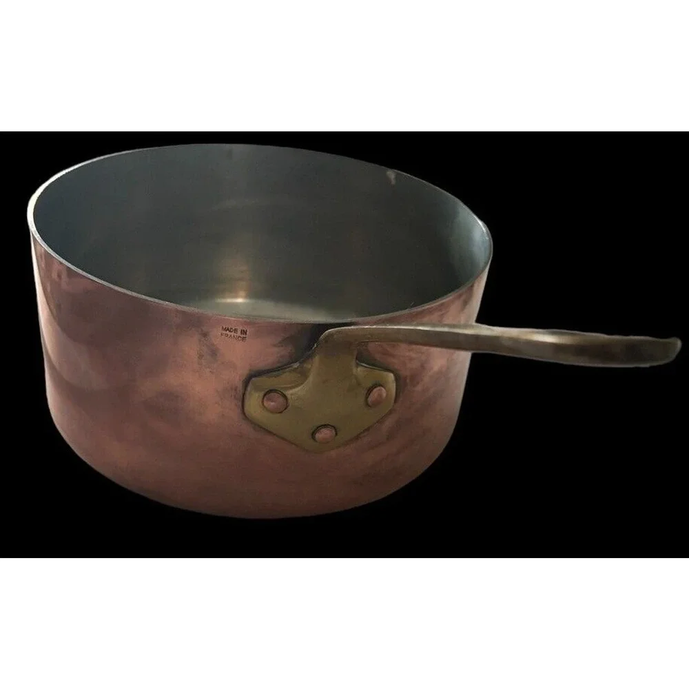 French Copper Sauce Pan 8” X 3 7/8” Brass Handle Made In Vintage Excellent Cond